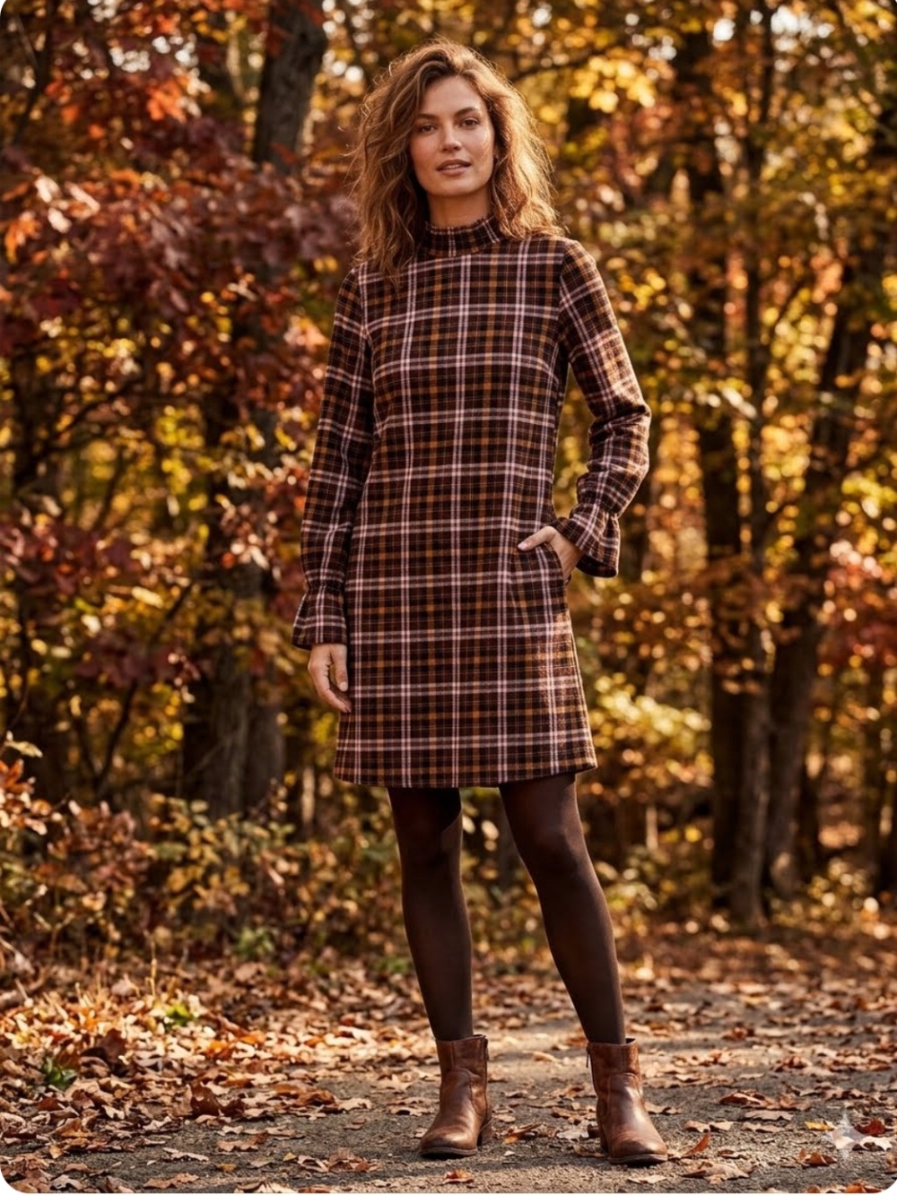 TWIK LongSleeve Mockneck Elastic Cuff Plaid Check
Print Shift Dress -EUC…
